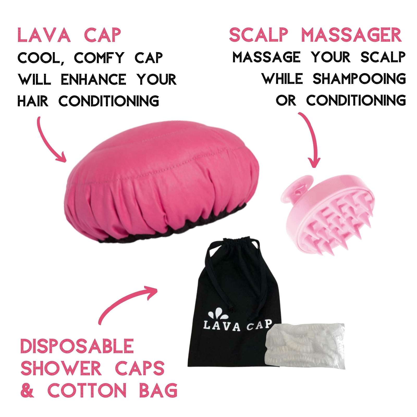Lava Cap microwavable heat cap UK stock, with scalp massager in Retba Rose