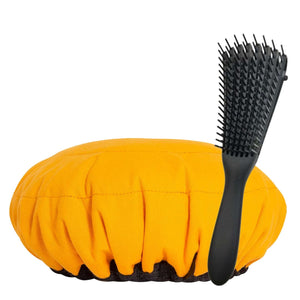 Lava Cap microwavable heat cap UK stock, with detangling hairbrush in  Amber Pop yellow