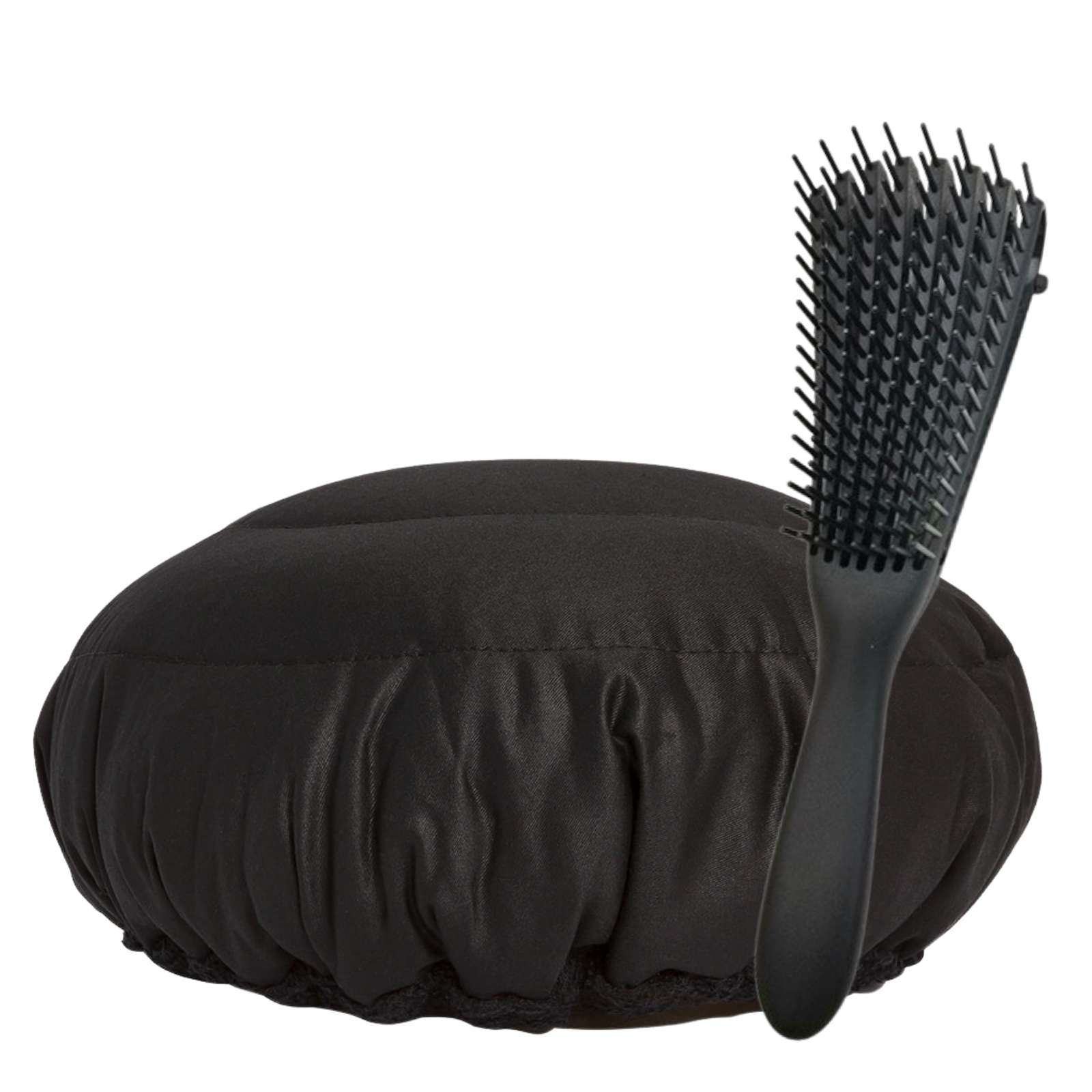 Lava Cap microwavable heat cap UK stock, with detangling hairbrush in Black Onyx