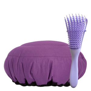 Lava Cap microwavable heat cap UK stock, with detangling hairbrush in Purple Jacaranda