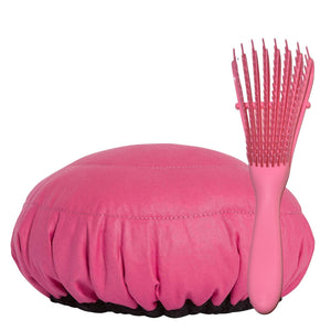 Lava Cap microwavable heat cap UK stock, with detangling hairbrush in Retba Rose Pink