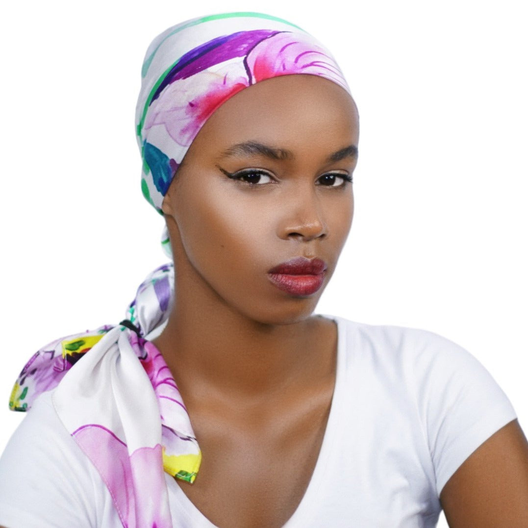 Hair Wrap Pure Silk Head Scarf Pure Black Head Bandana Silk Head