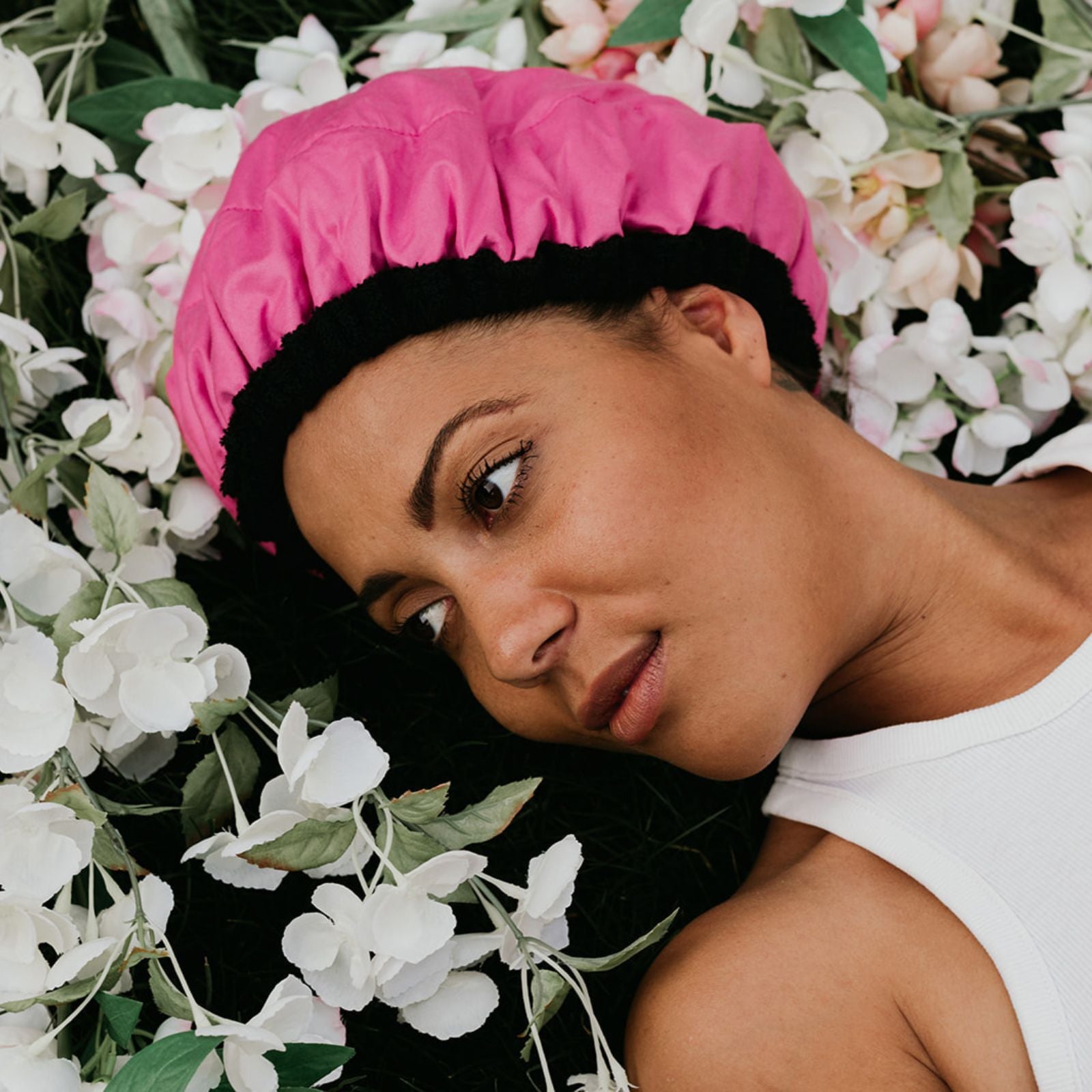 Lava Cap microwavable heat cap UK stock, with scalp massager in Retba Rose