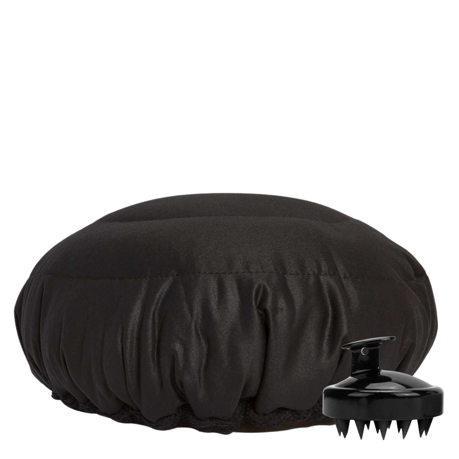 Black microwavable heat cap UK flaxseed-filled deep conditioning heat cap with black scalp massager