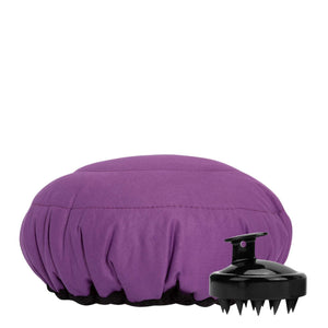Lava Cap microwavable heat cap UK stock, with scalp massager in Purple Jacaranda