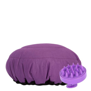 Lava Cap microwavable heat cap UK stock, with lilac scalp massager in Purple Jacaranda