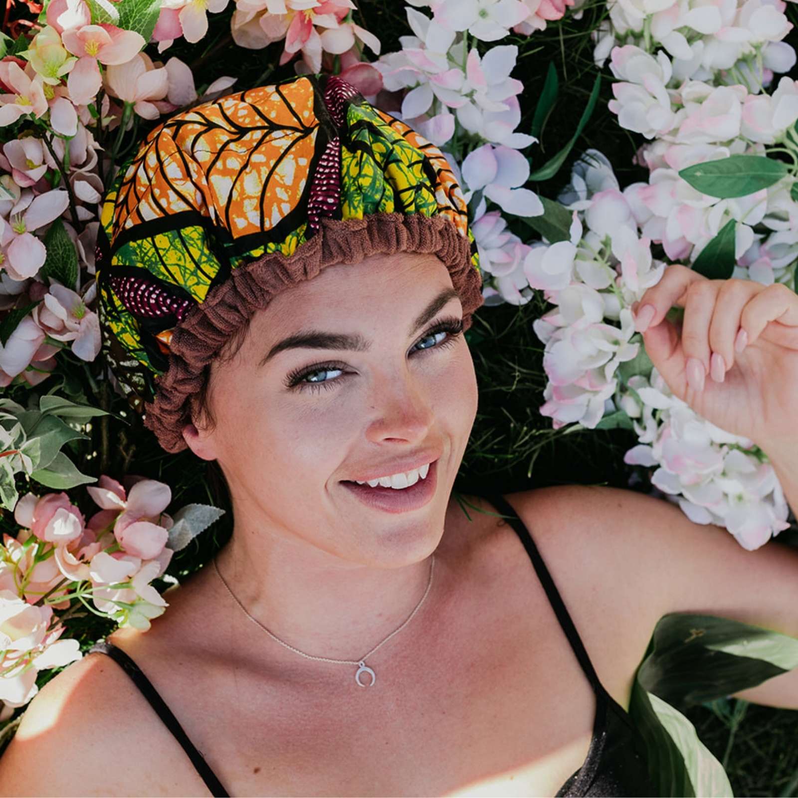 Lava Cap microwavable heat cap UK stock, with scalp massager in Tropikara