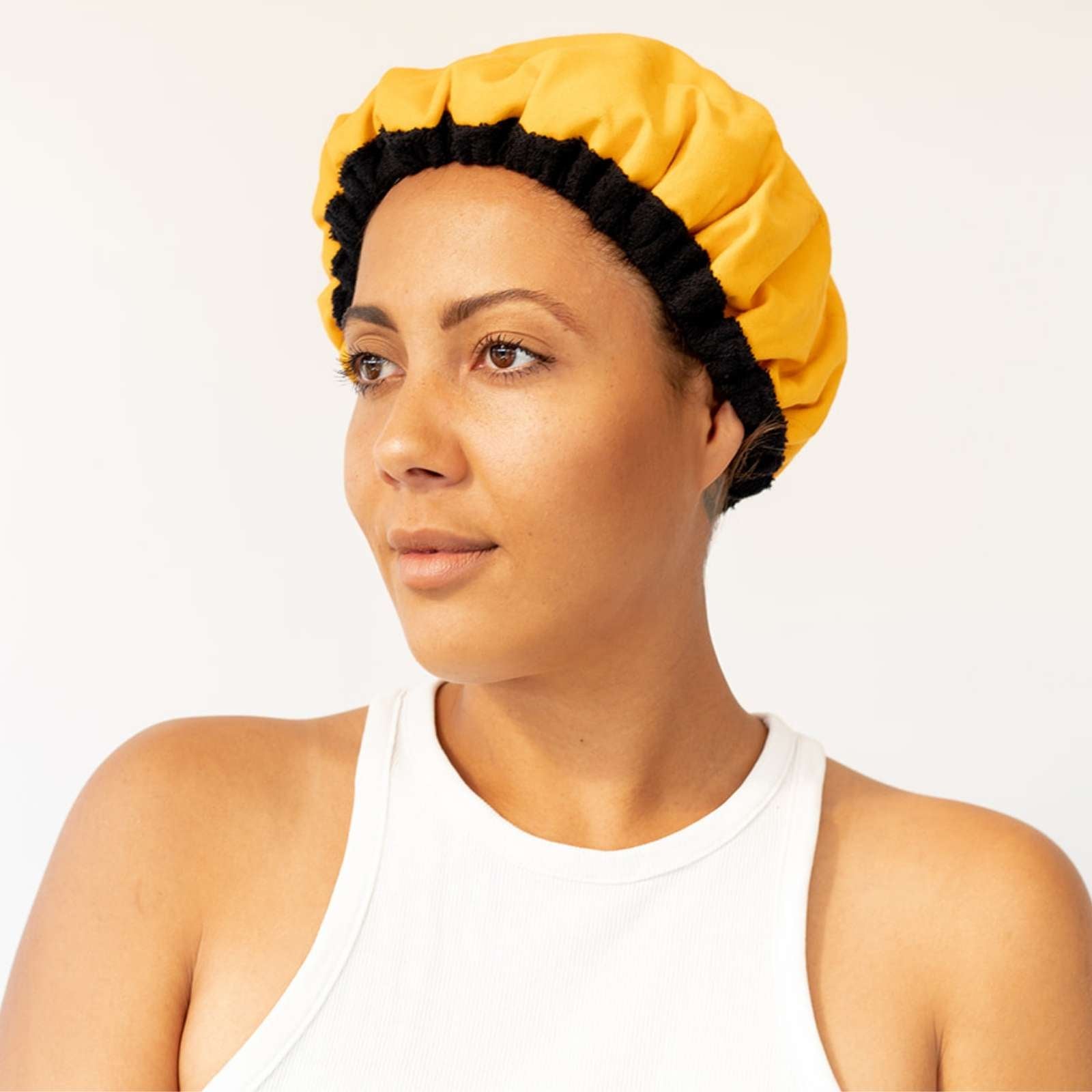 Lava Cap microwavable heat cap UK stock, with detangling hairbrush in  Amber Pop yellow