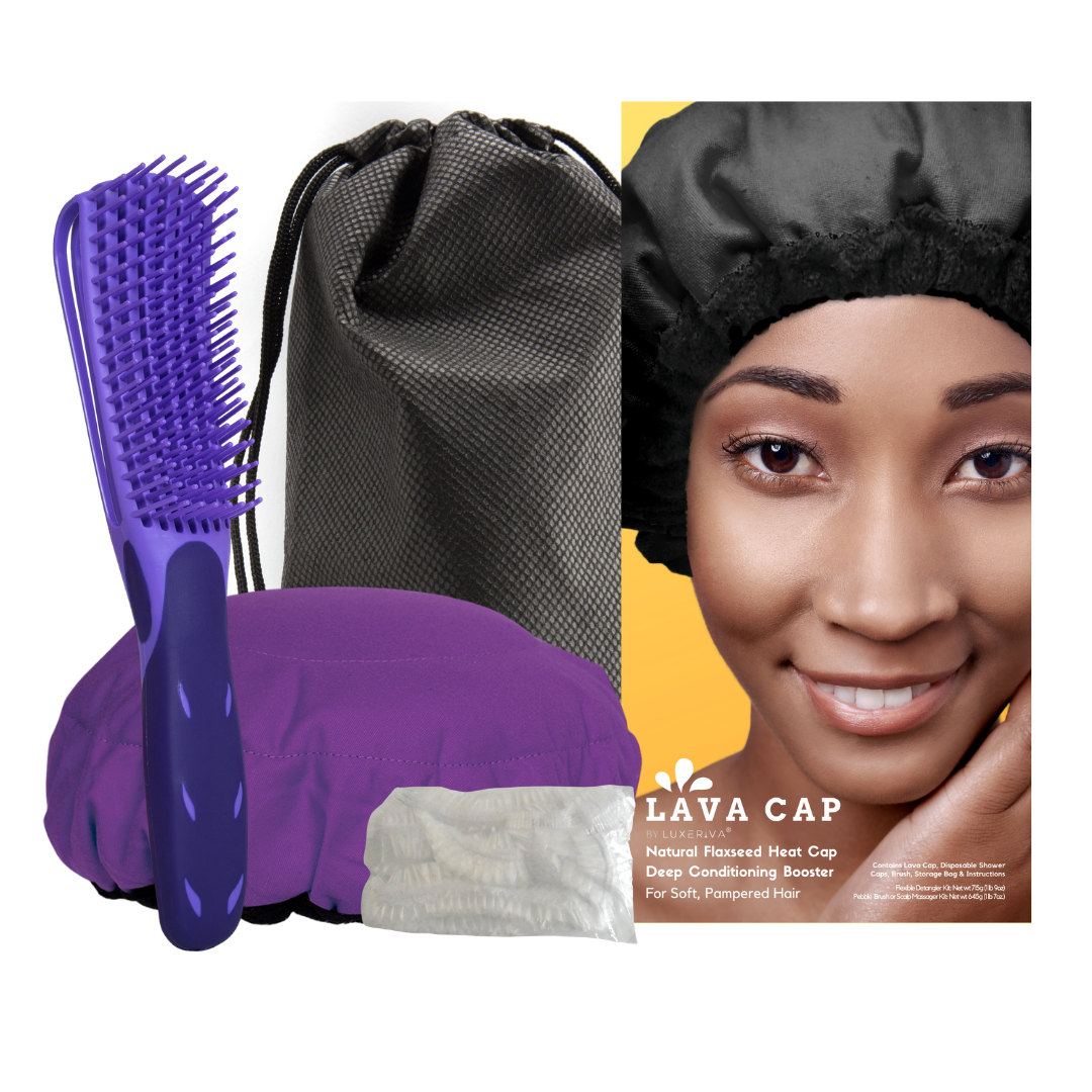 Lava Cap Reusable Deep Conditioning Heat Cap & Detangling Brush Kit – Purple Jacaranda
