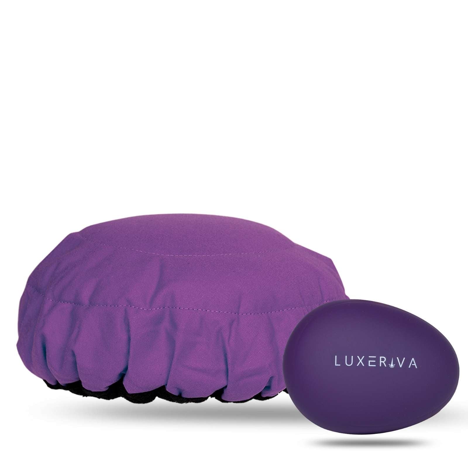 Lava Cap microwavable heat cap UK stock, with detangling hairbrush in Purple Jacaranda