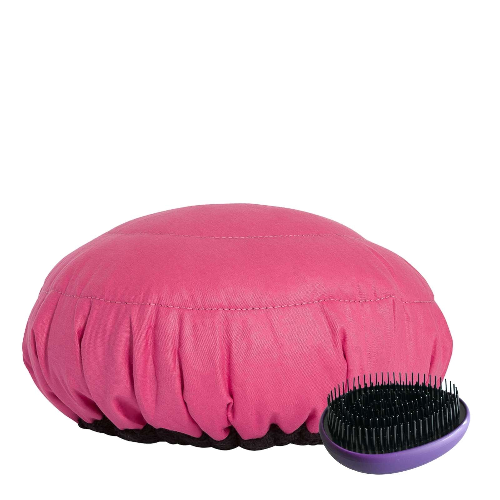 Lava Cap microwavable heat cap UK stock, with detangling hairbrush in Retba Rose