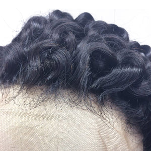 Close up of the kinky curly frontal