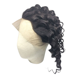 Side view of our deep wave hair frontal